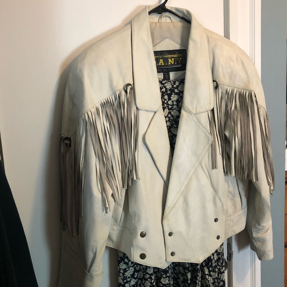 TRUE VINTAGE White Fringe 80's Leather Jacket